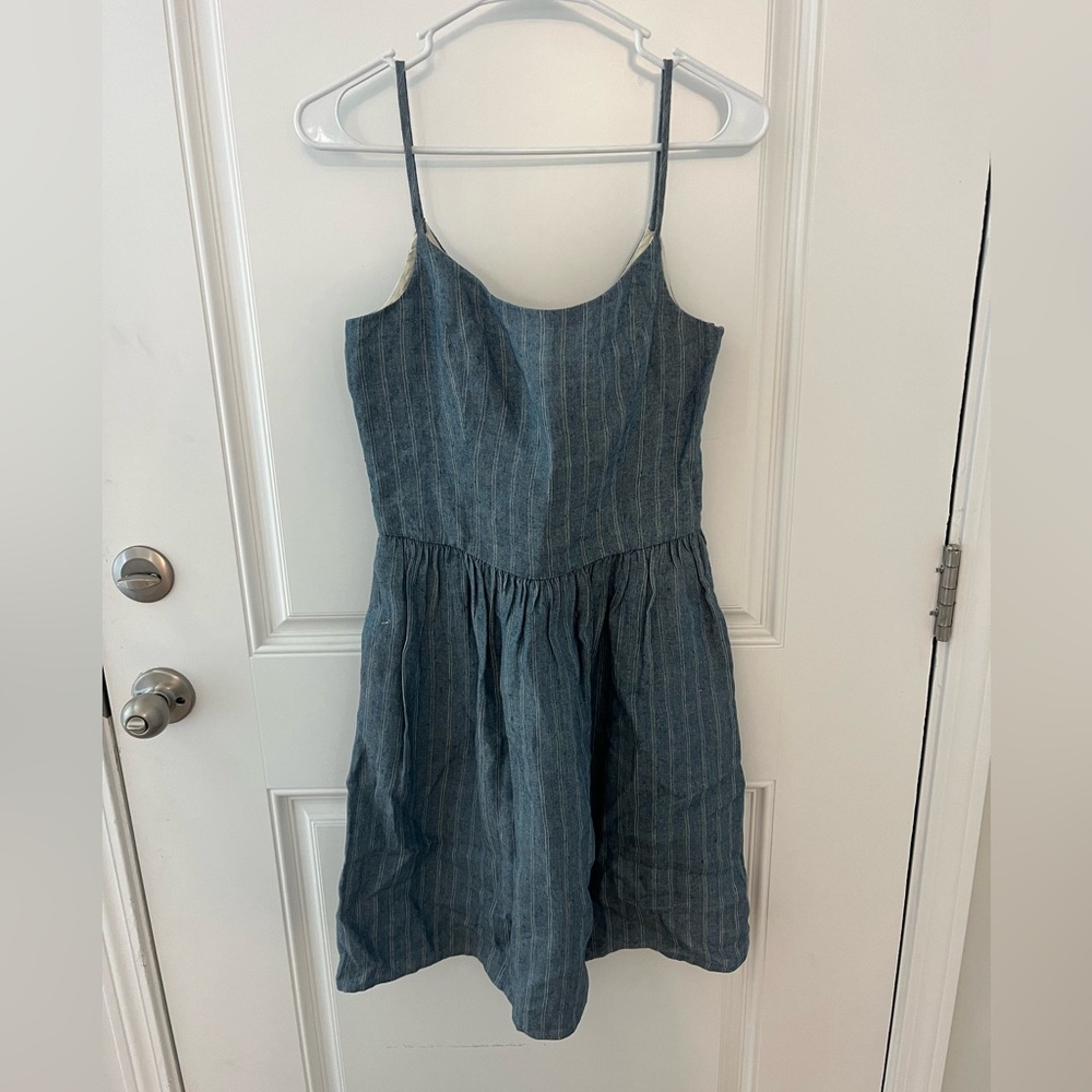 Ralph Lauren Spaghetti Strap Sundress Denim Look with Pin Stripes